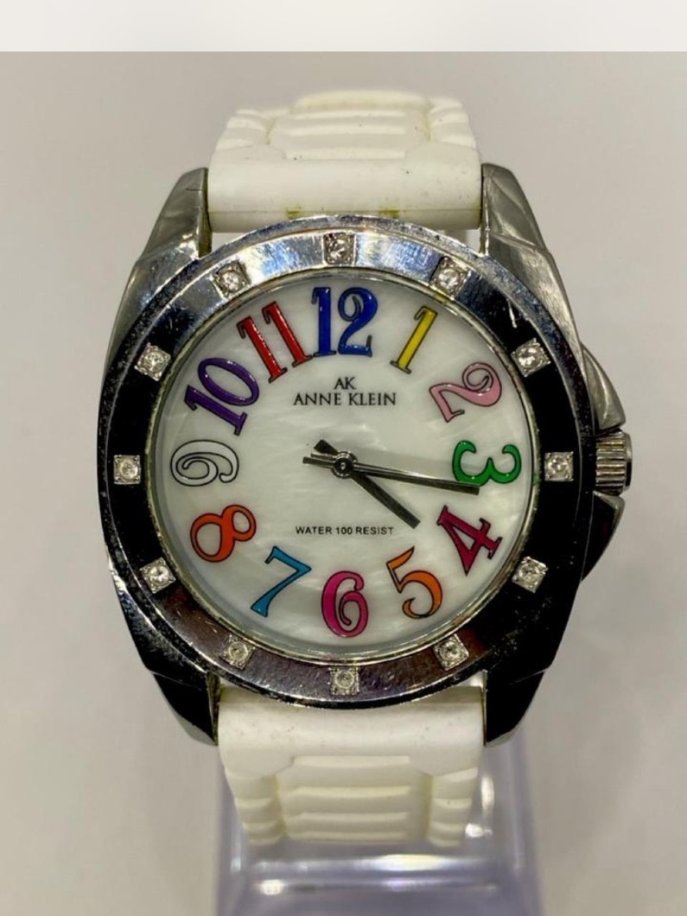 *** Anne Klein ^ Arctic White Watch with Multicolor Numerals ***